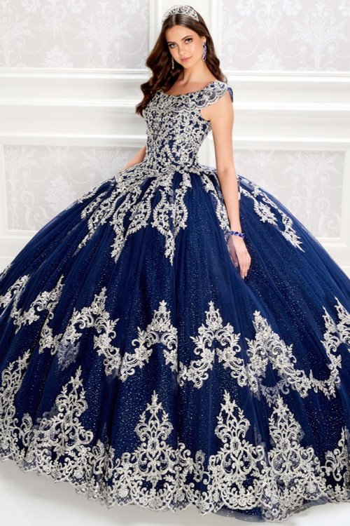 Cap Sleeve High Split Diamond Royal Blue Prom Gown - Xdressy